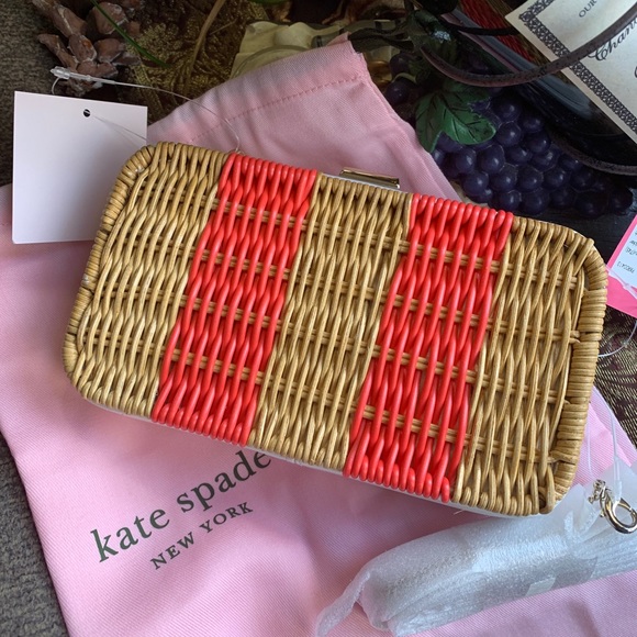 Authentic KATE SPADE Leather/Straw clutch/Crosby - Picture 9 of 16